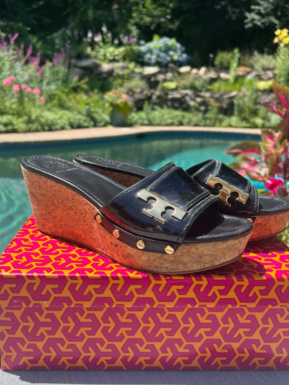 Tory Burch Pamela Patent Wedge Sandal Size 9